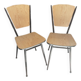 Pair of Formica chairs with a wood effect