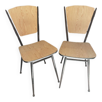 Pair of Formica chairs with a wood effect