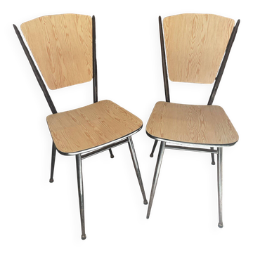 Pair of Formica chairs with a wood effect