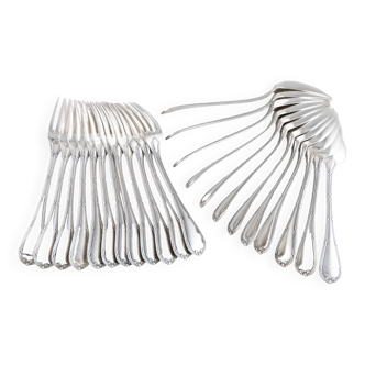 CHRISTOFLE 1907-1935 - 12 table forks and 12 Louis XVI style table spoons, Rubans model