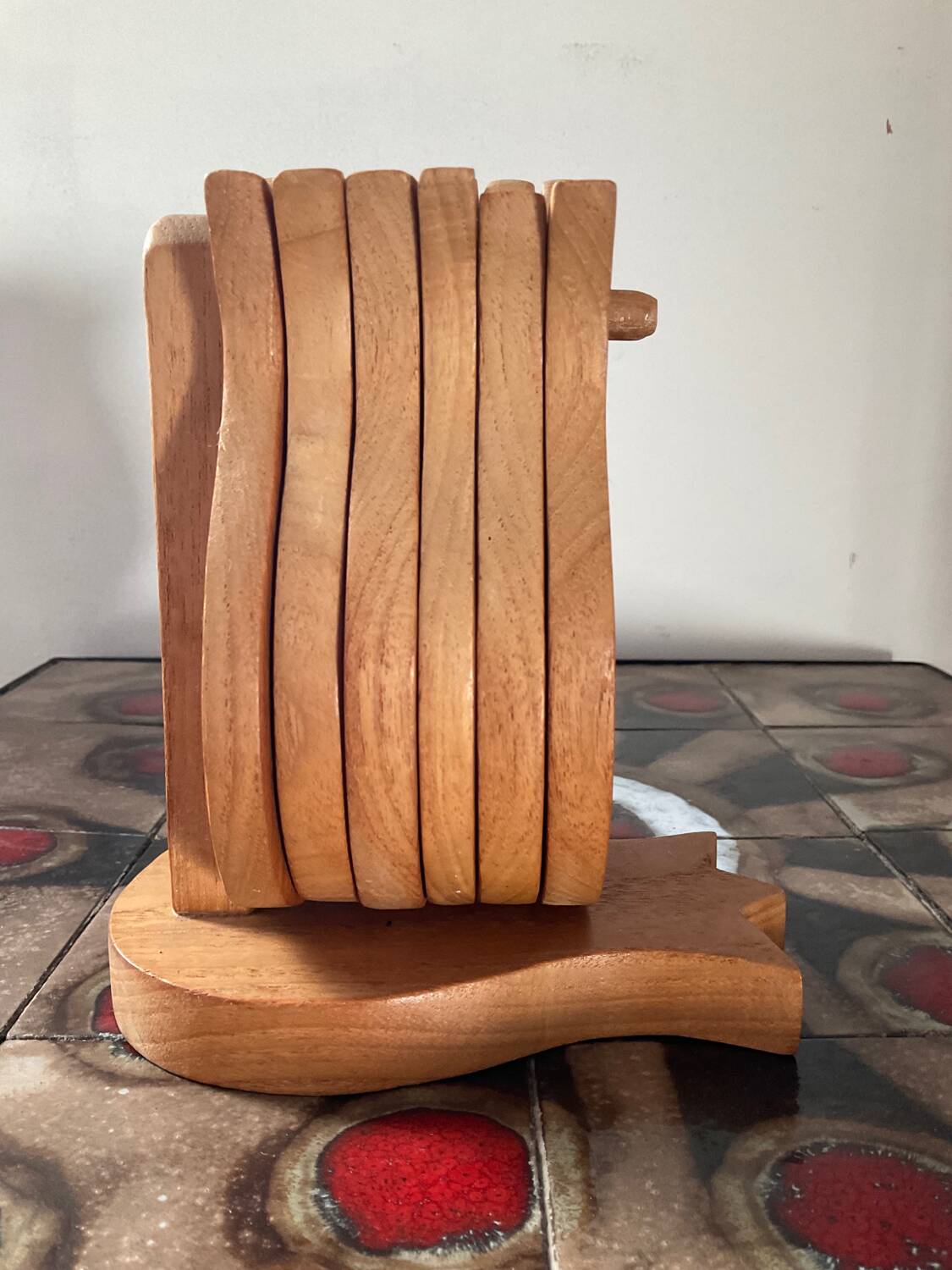 Vintage teak coaster set