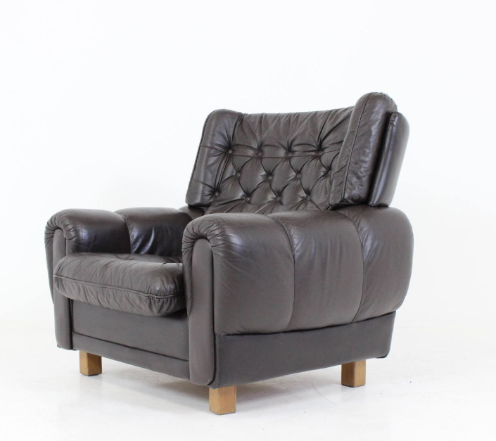 Armchair brown leather of Výber Republic Czech 1970 s