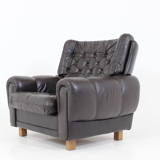 Armchair brown leather of Výber Republic Czech 1970 s