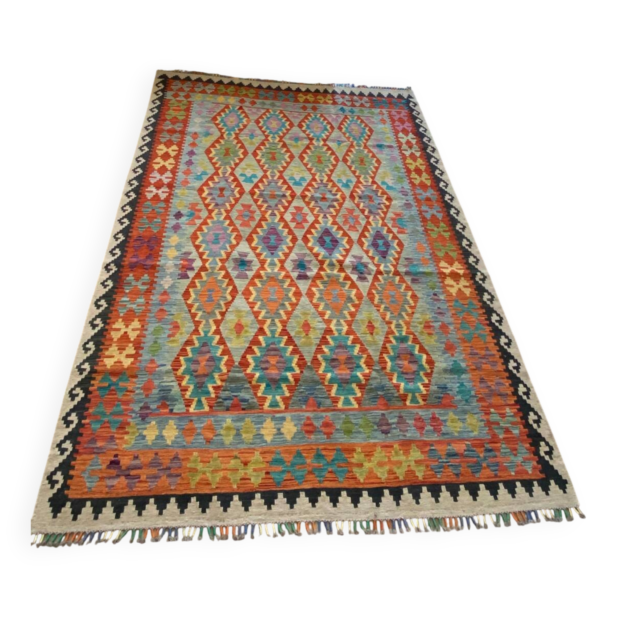 Grand Kilim Afghan en Laine – 292×206 cm