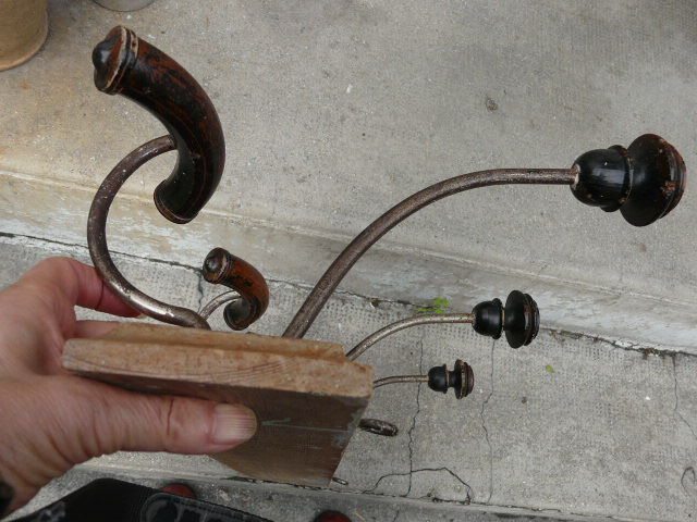 Wall coat rack wood and metal 3 double hooks