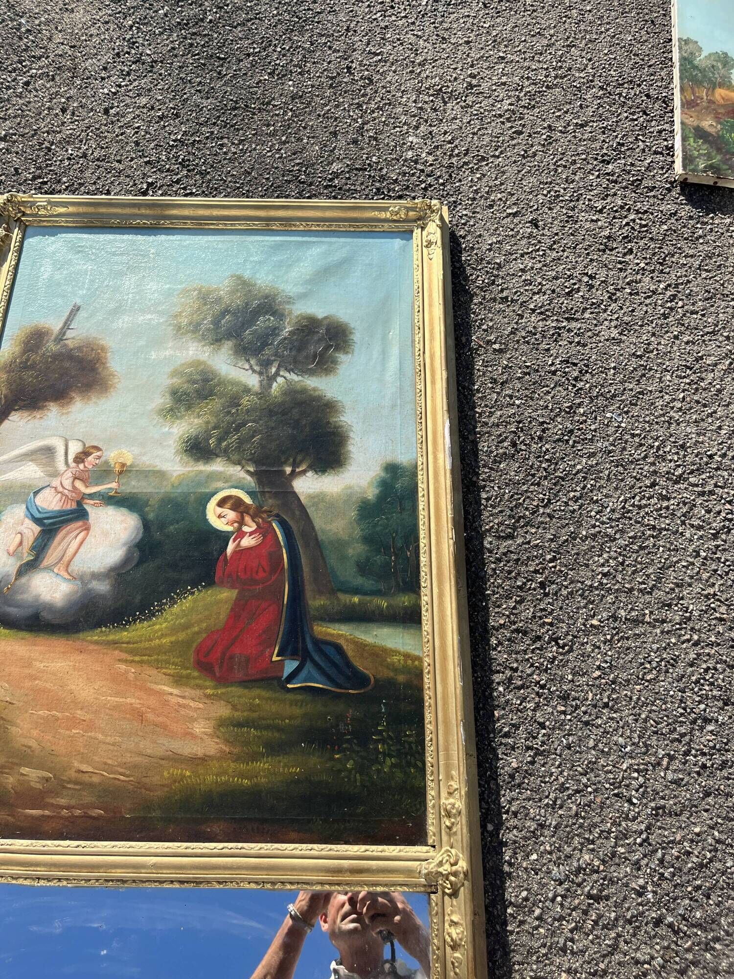 19th-century fireplace trumeau, oil on canvas, Christ in the Garden of Olives.
