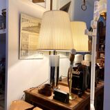 Table lamp in beige pleated cotton and chrome aluminum