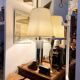 Table lamp in beige pleated cotton and chrome aluminum