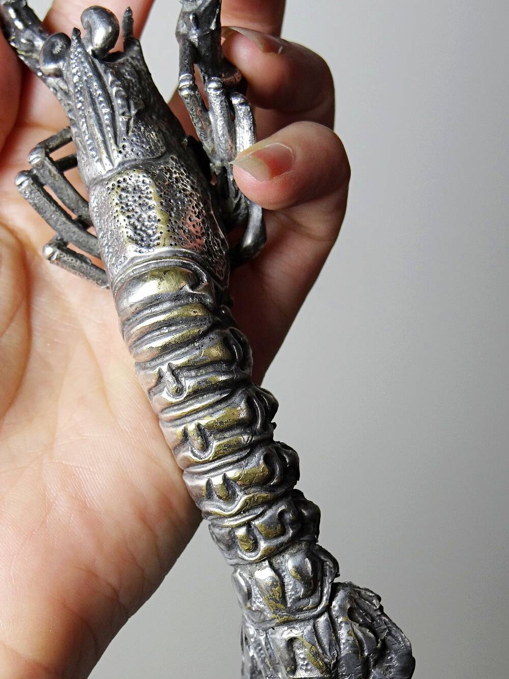 Crayfish/lobster handle, silver-plated metal, 1950s-1970s