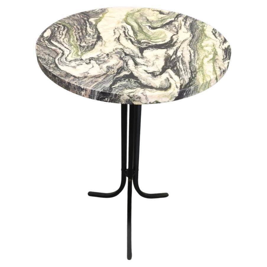 Table d'appoint en marbre italien avec base en fer noir, années 1970