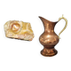 Lot copper pitcher and marble ashtray