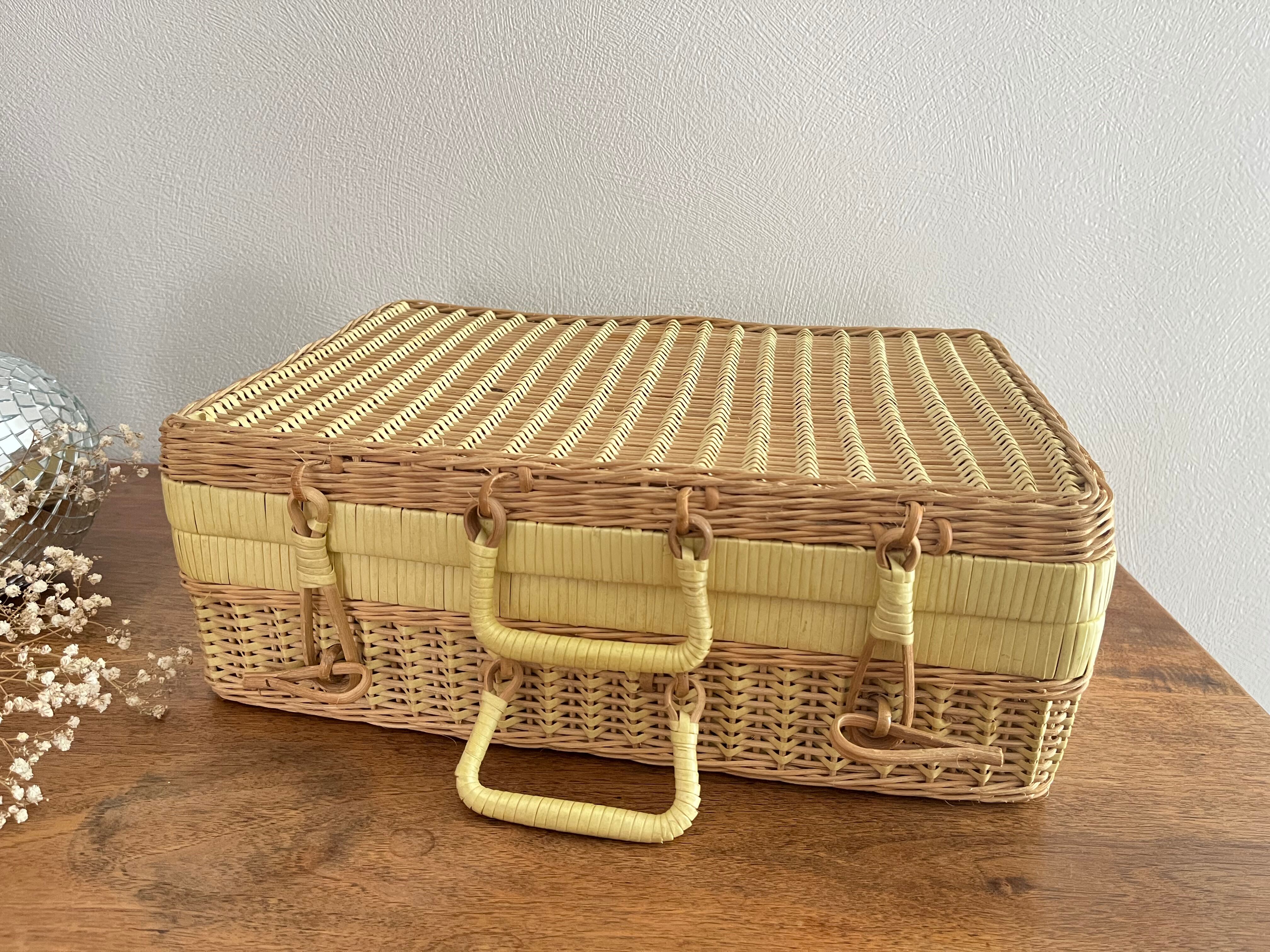 Vintage woven wicker suitcase