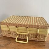 Vintage woven wicker suitcase
