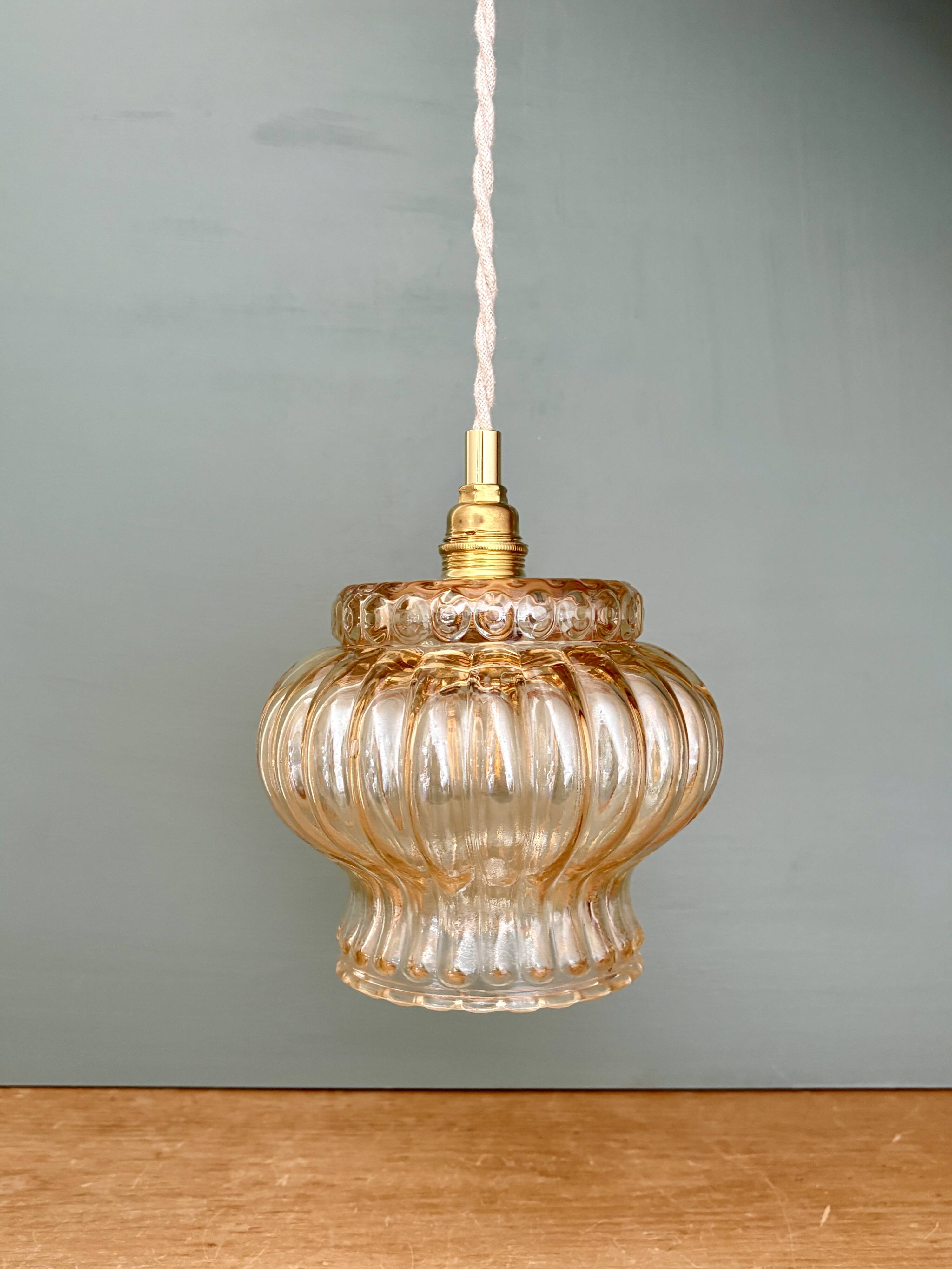 Vintage amber glass globe pendant light