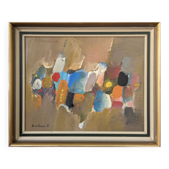 1971 Mid-Century Modern "Patches" Vintage Abstract Oil Painting, Framed