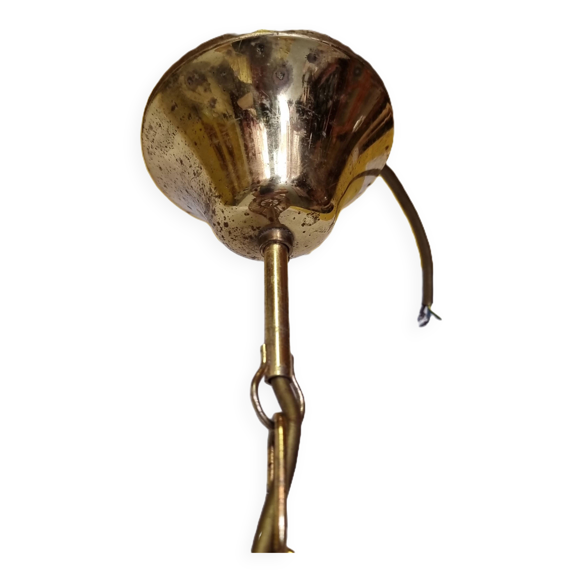 Vintage Bamboo Pendant Lamp With Decorative Glass From The 70s