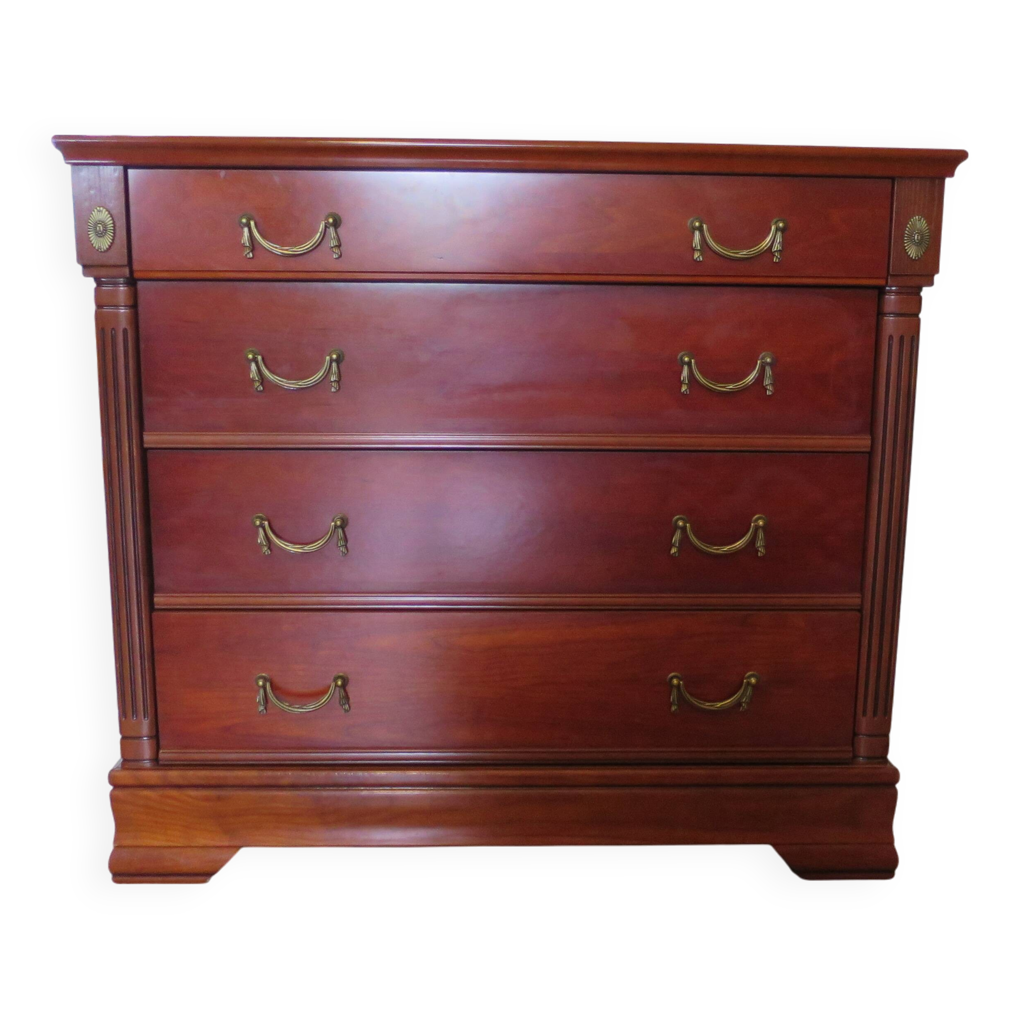Commode 4 tiroirs – Teinte merisier – Imitation Style Empire – Années 80
