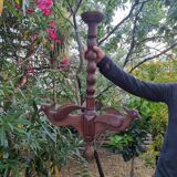 Antique lamp or candlestick, hand-carved, turned wood, Renaissance style