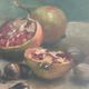 Still life with pomegranates and walnuts Oil painting on canvas signed, 1967, Italy