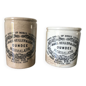 Set of old marmalade and jam pots James Keiller Dundee