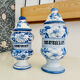 Set of two vintage painted ceramic apothecary pots