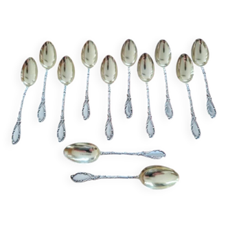 Ravinet d'Enfert: 12 small spoons in solid silver and vermeil, Rococo