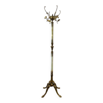 Vintage floor coat rack in gilded brass with onyx details.