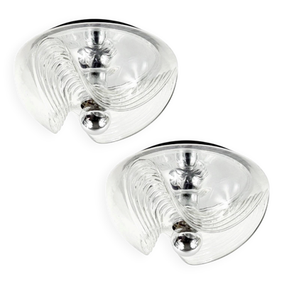 Luminaires en verre ondulé de l'ère spatiale du milieu du siècle par Koch & Lowy pour P&P, années 70.