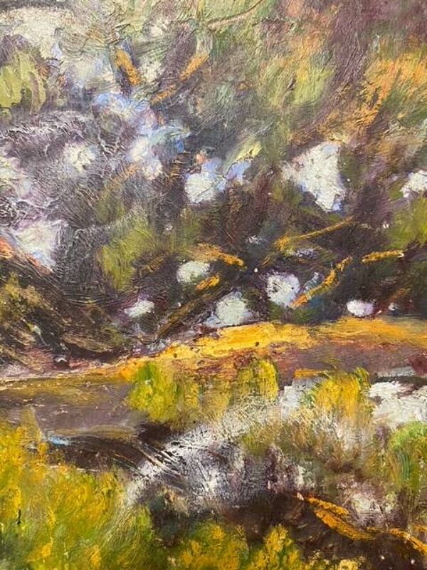 Bouquet/paysage, double peinture réversible signé A. Viret