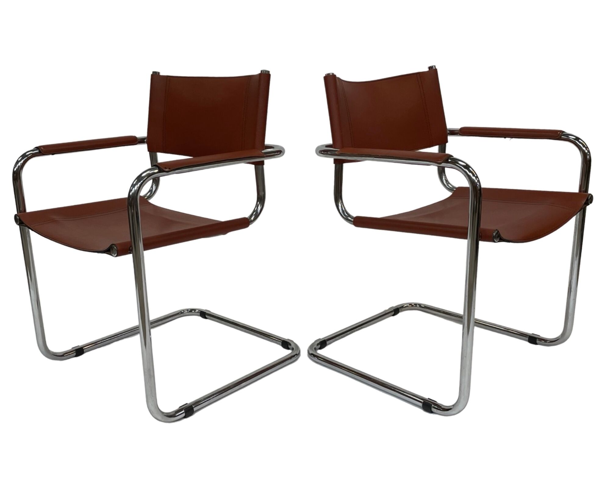 Set of 4 Bauhaus cantilever chairs cognac leather and chrome Design
