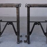 Pair of wrought iron and lava stone bedsides