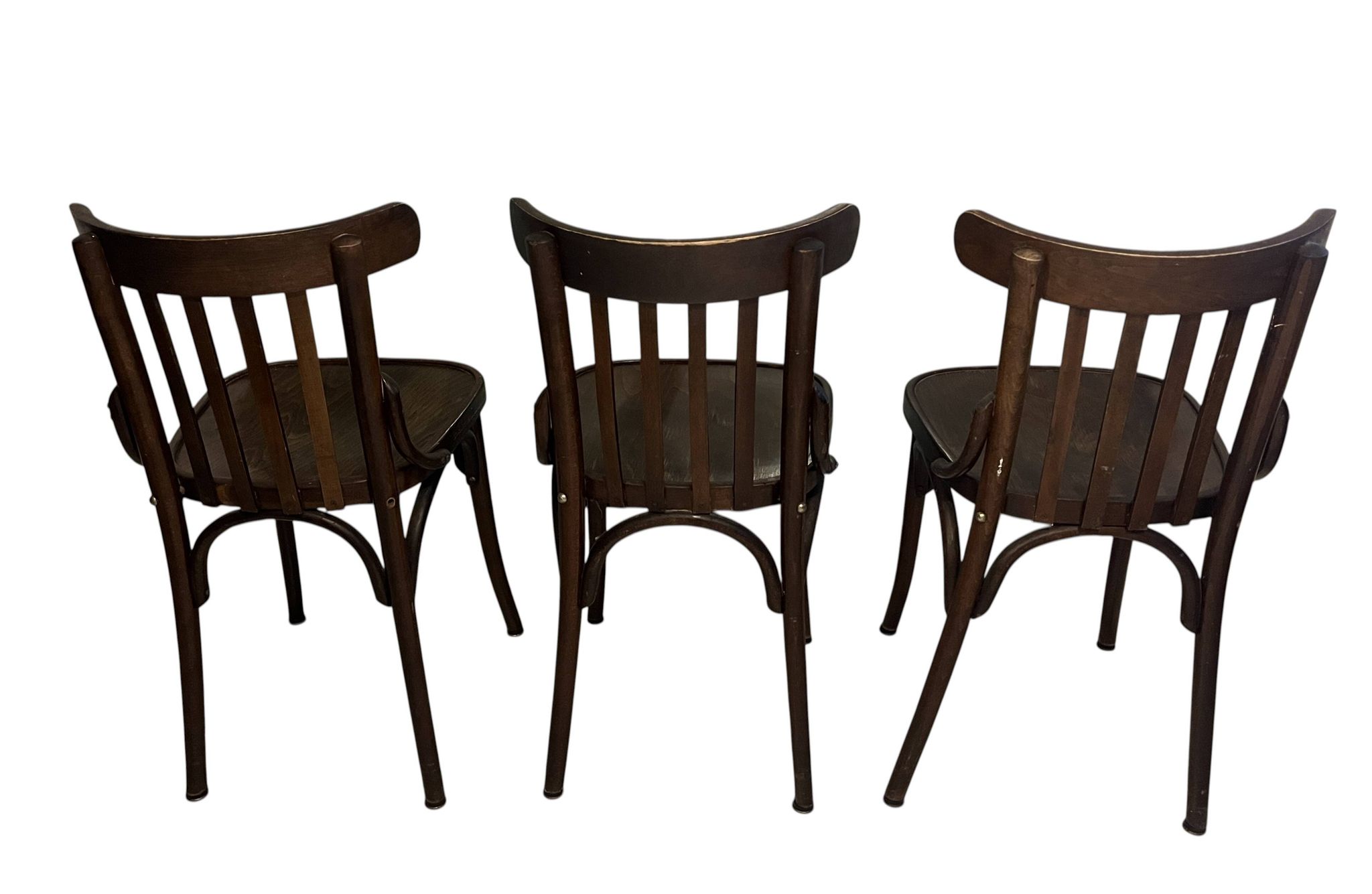 Série de 3 chaises bistrot en bois vintage vers 1950
