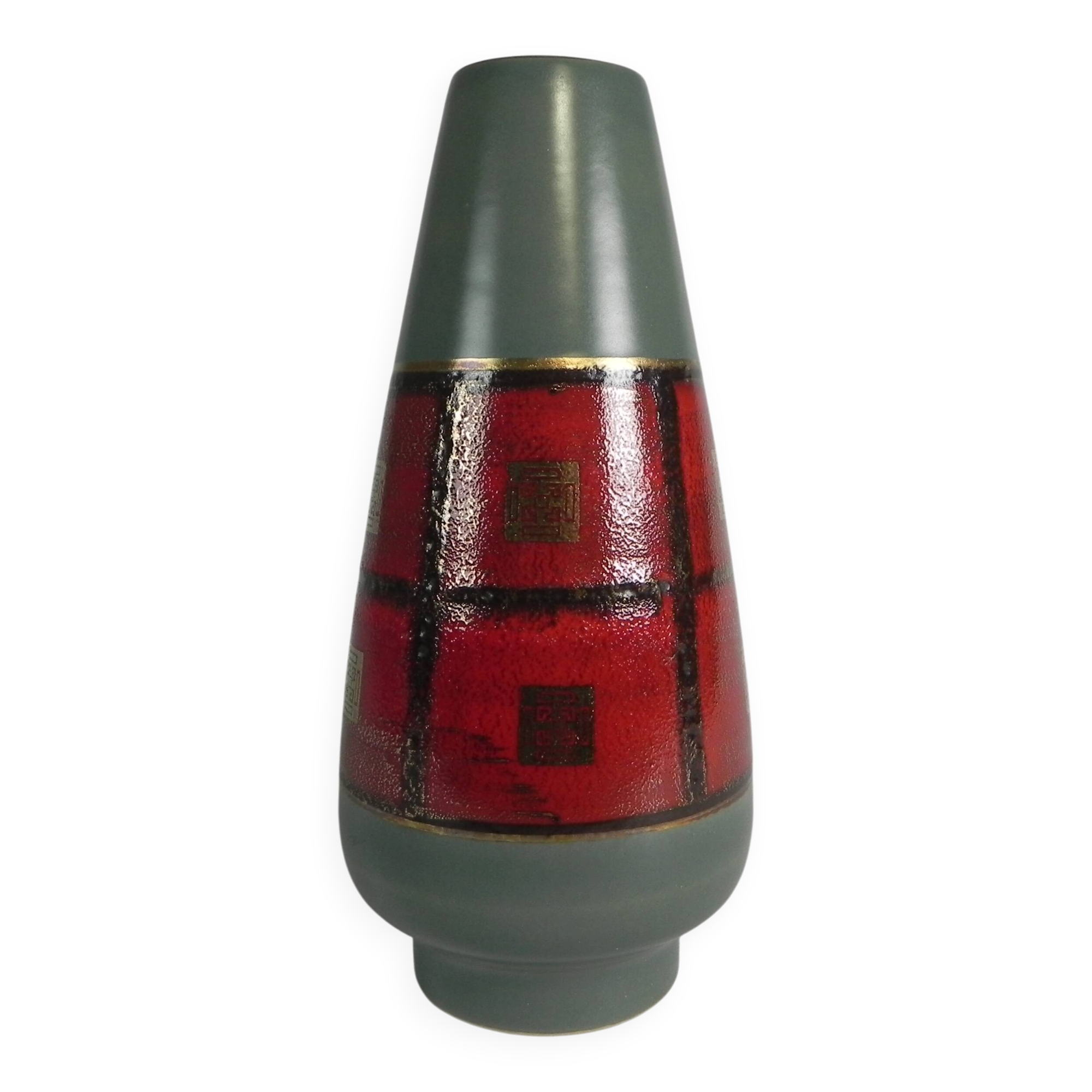 German vase in red and green ceramic, 1960s