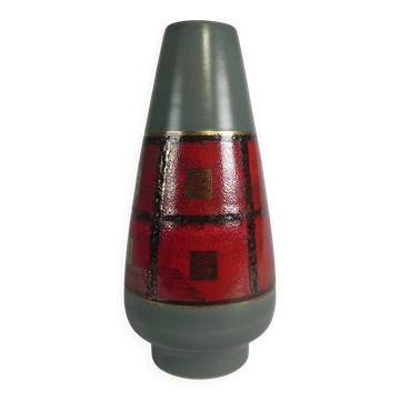 Vase allemand en céramique rouge et verte, années 1960