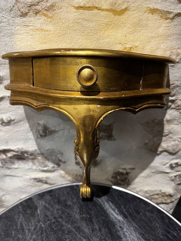 Console murale italienne étagère bois doré vintage