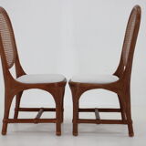 Set of 6 Antique Rattan Dining Chairs with Cane Backrest