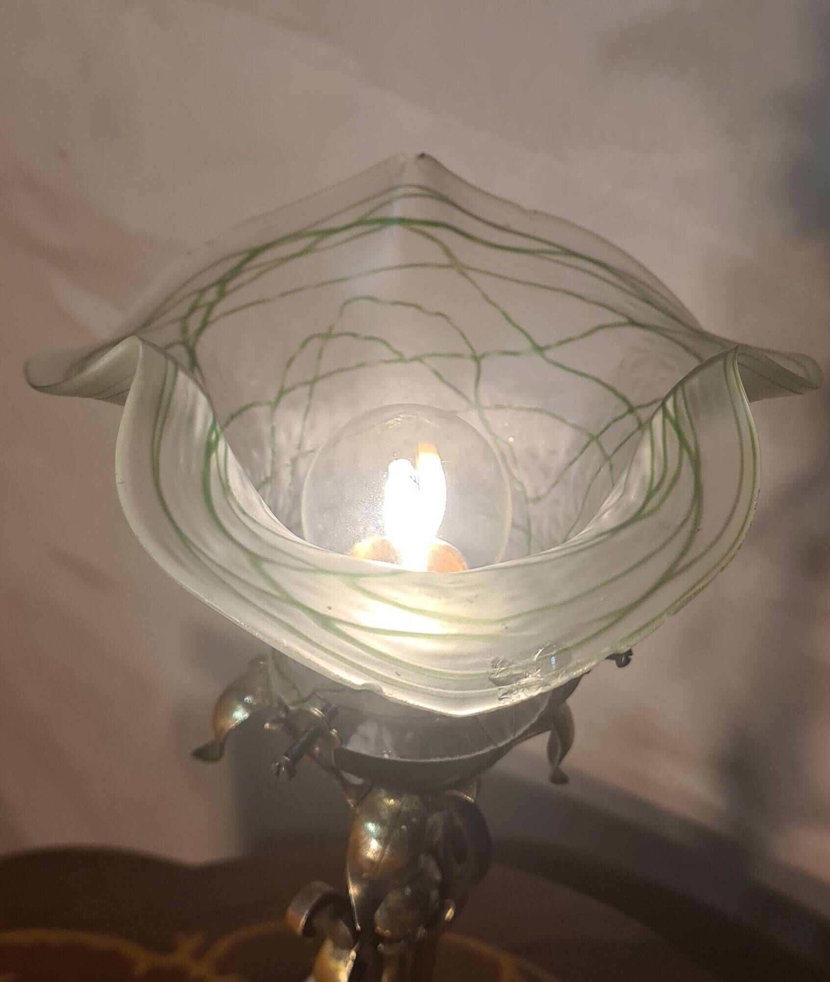 brass rocking lamp with art nouveau glass tulip loeste 34x15