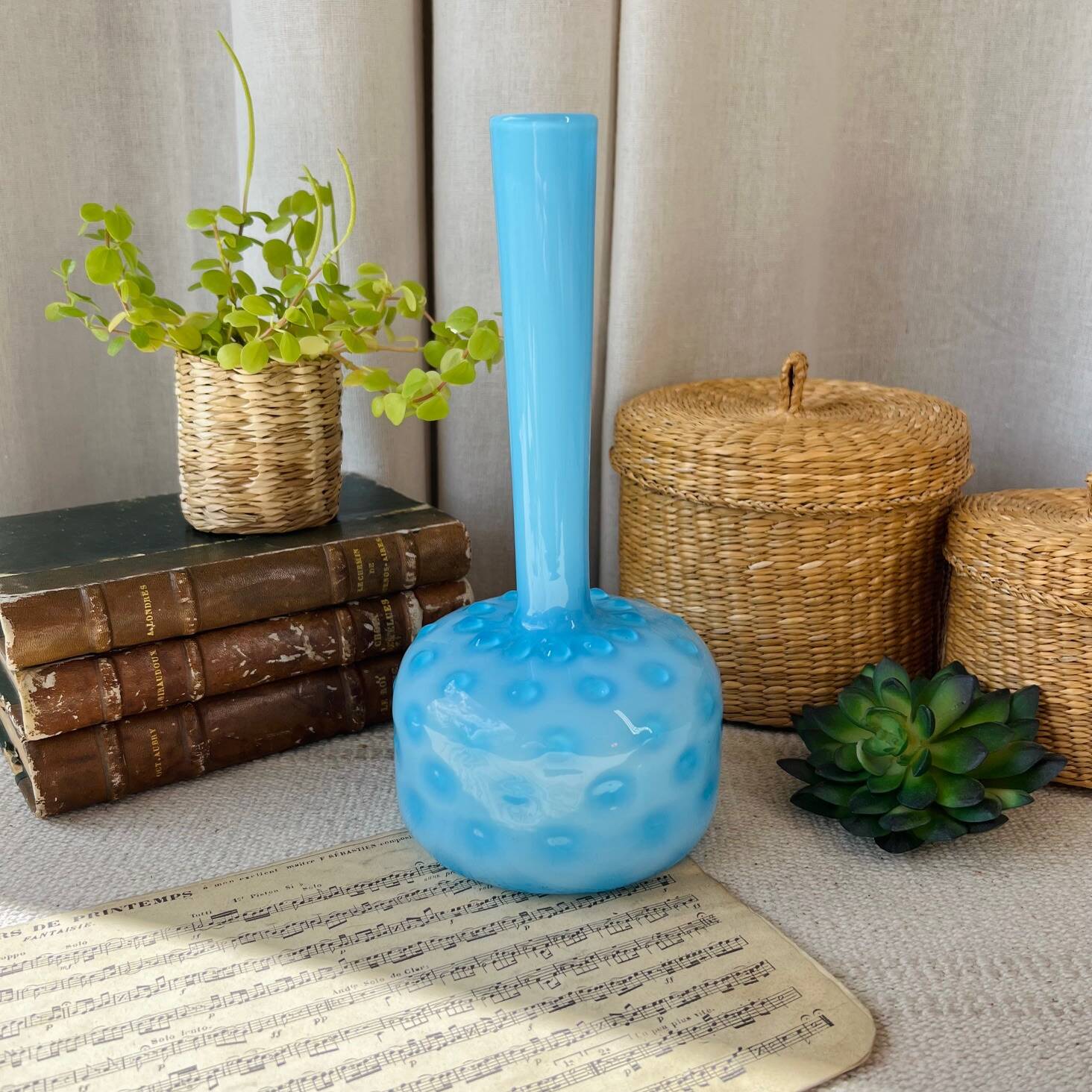 Blue opaline soliflore vase
