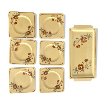 Square dessert plates and cake dish, Pexonne, 1940s-1950s