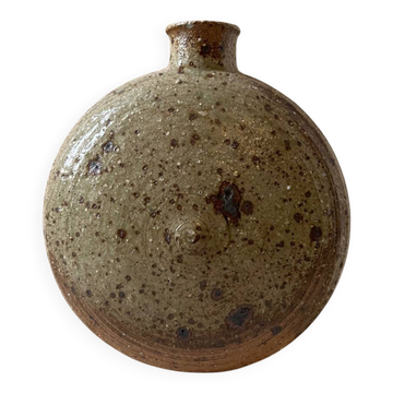 Vintage round, flat-bottomed stoneware bud vase