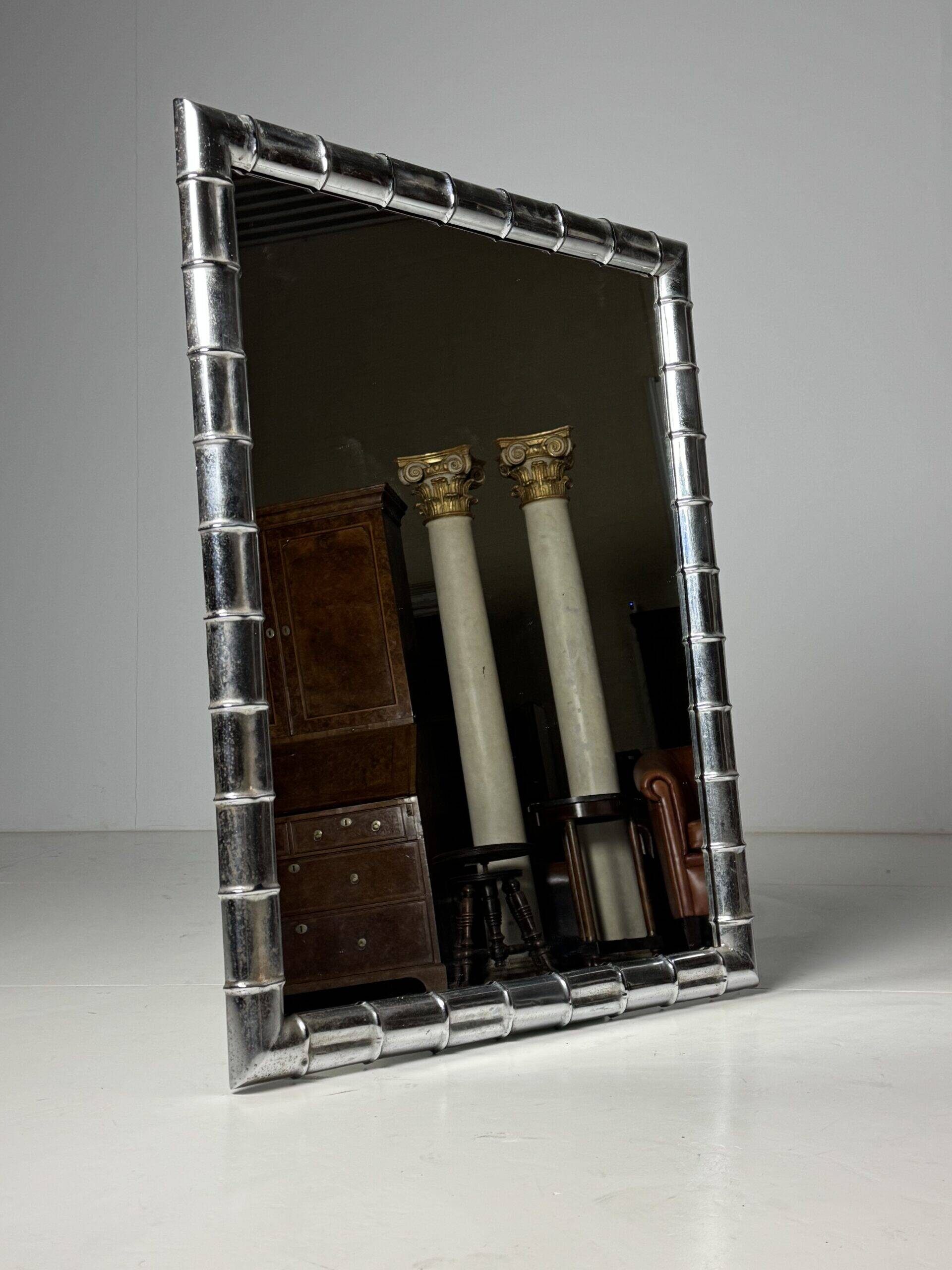 Large faux bamboo mirror chrome