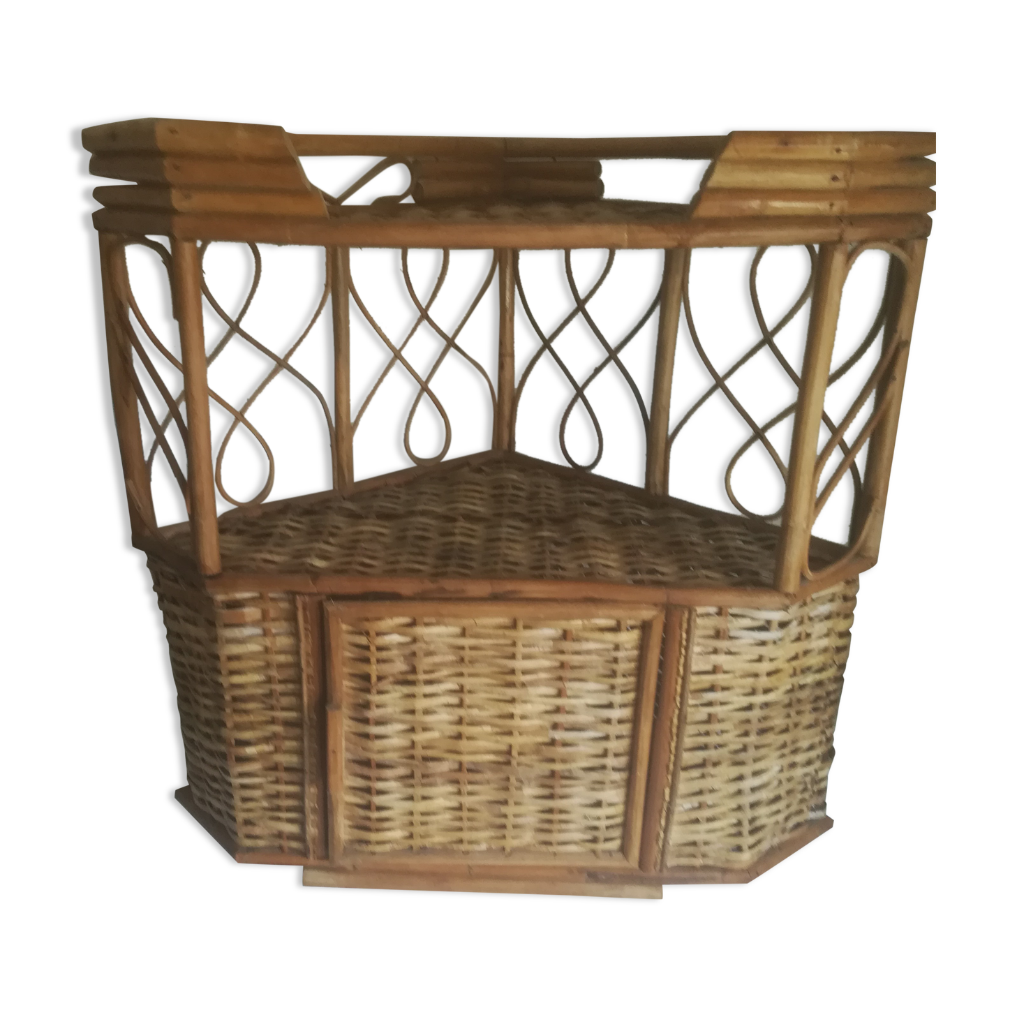 Vintage corner rattan shelf