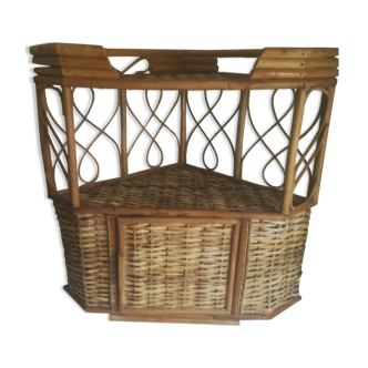 Vintage corner rattan shelf
