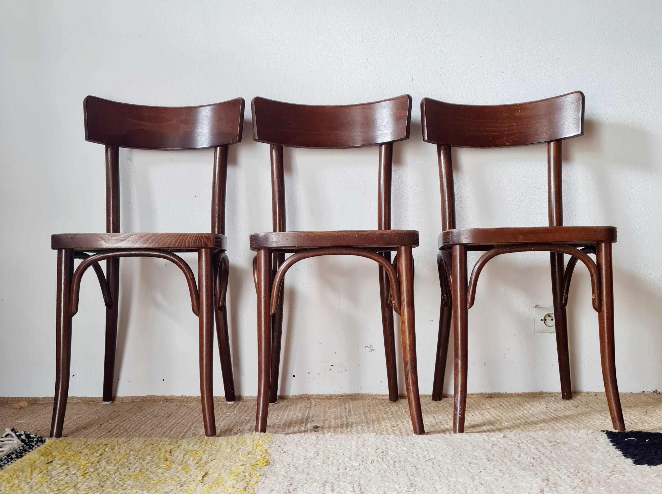 Set of 3 antique wooden bistro chairs