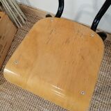 Series of 4 wooden and metal school chairs
