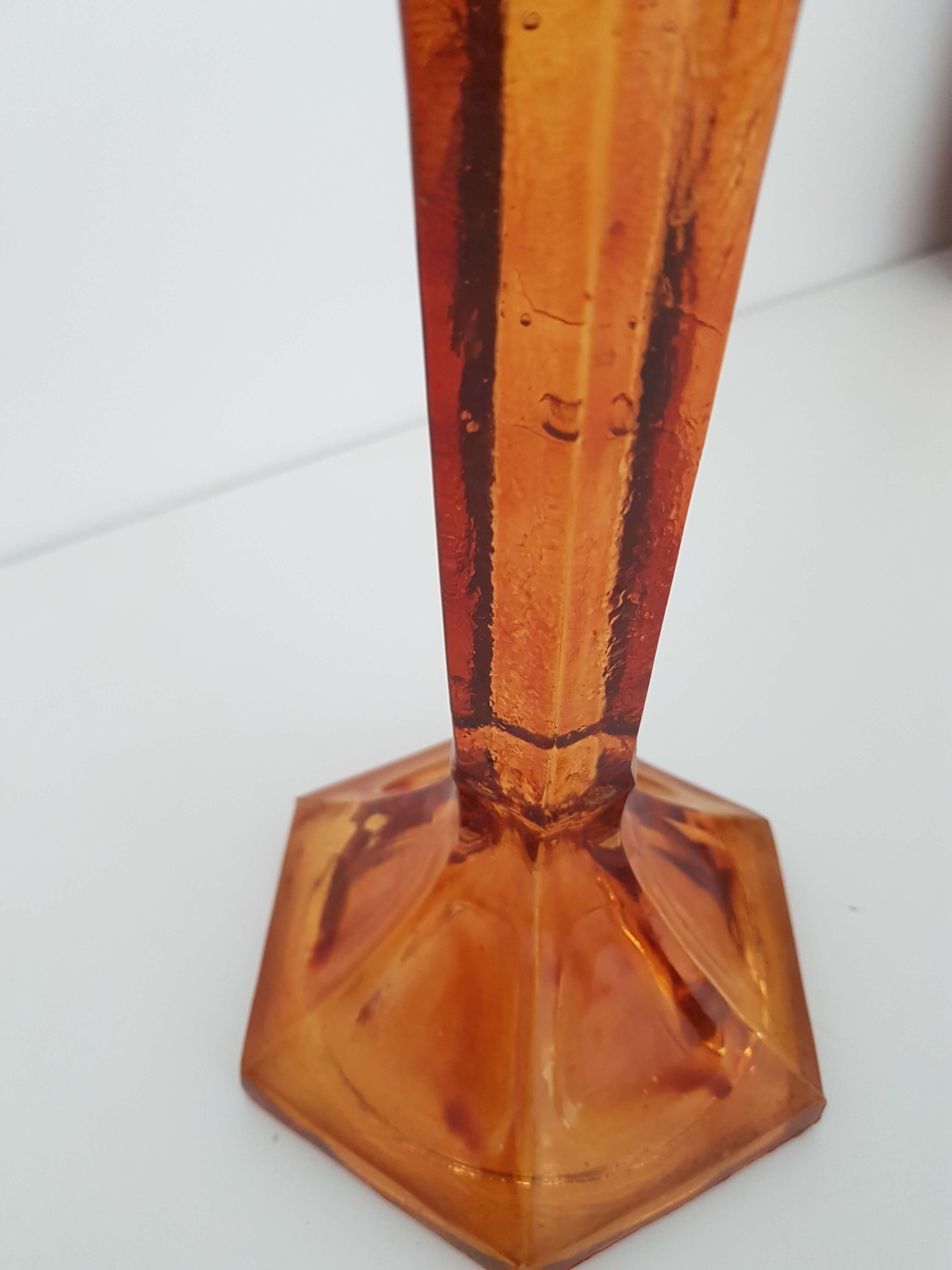 Candle holder yellow amber art deco glass