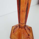 Candle holder yellow amber art deco glass