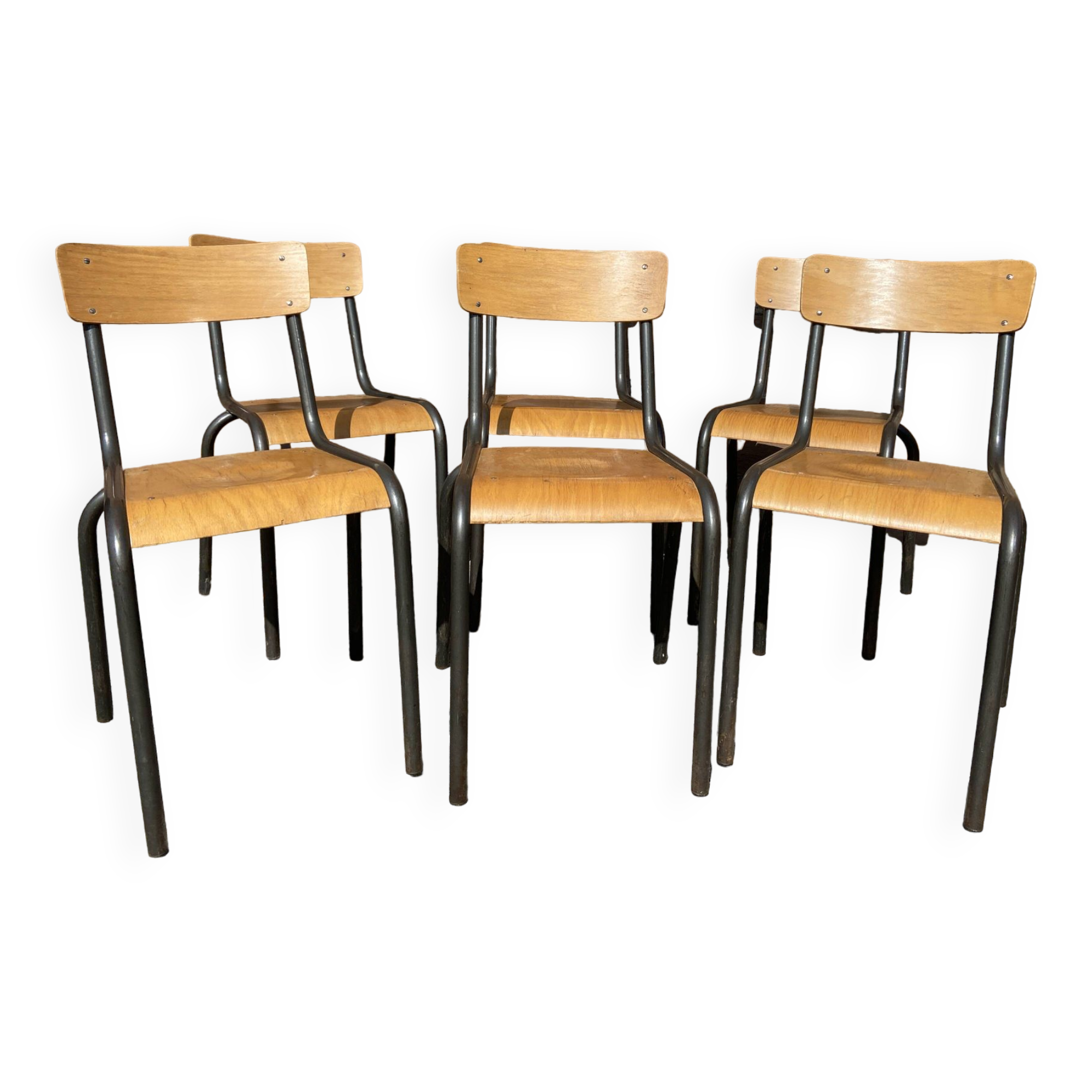 Lot de 6 chaises industrielles école vintage collectivités mullca delagrave tube & bois