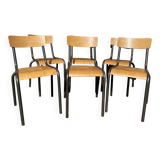 Lot de 6 chaises industrielles école vintage collectivités mullca delagrave tube & bois