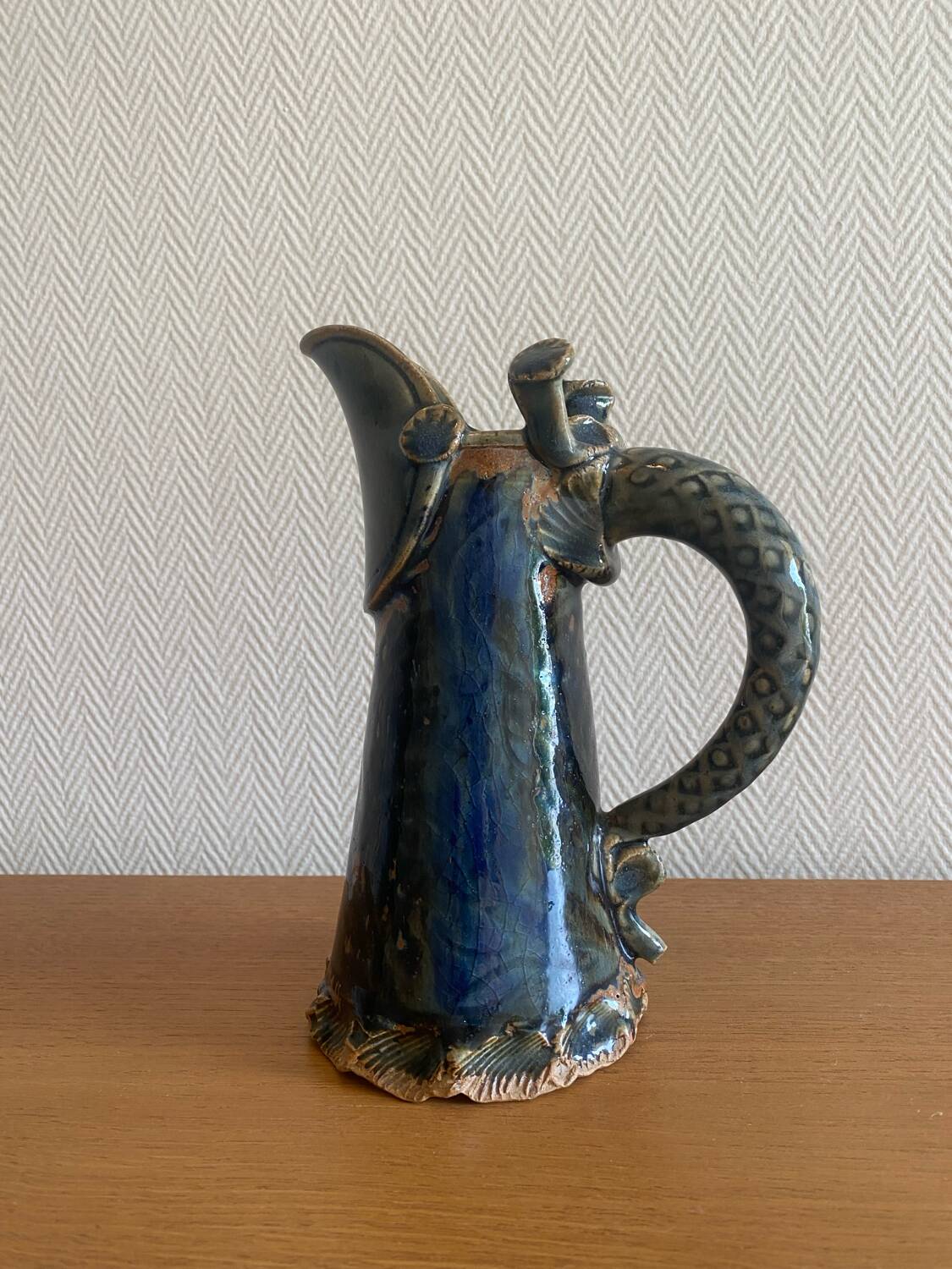 Antique Art Nouveau enamelled stoneware carafe